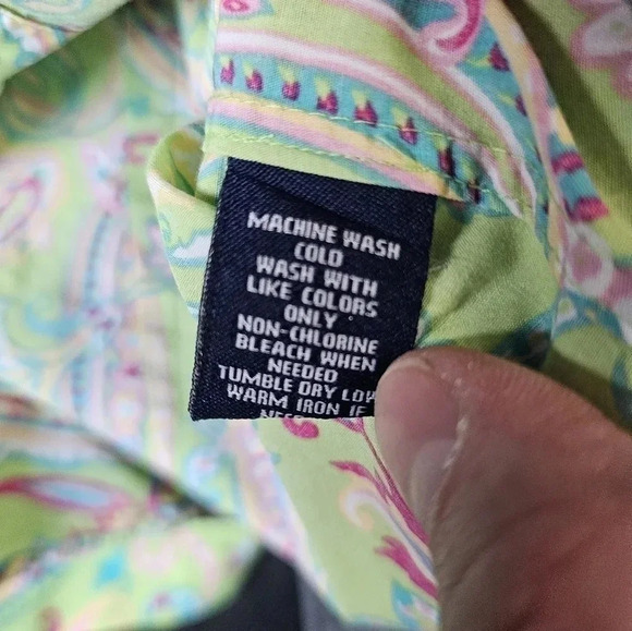 Chaps Medium Green Pink Paisley Cotton Button Down Shirt Boho Retro Y2K Preppy - Picture 8 of 11